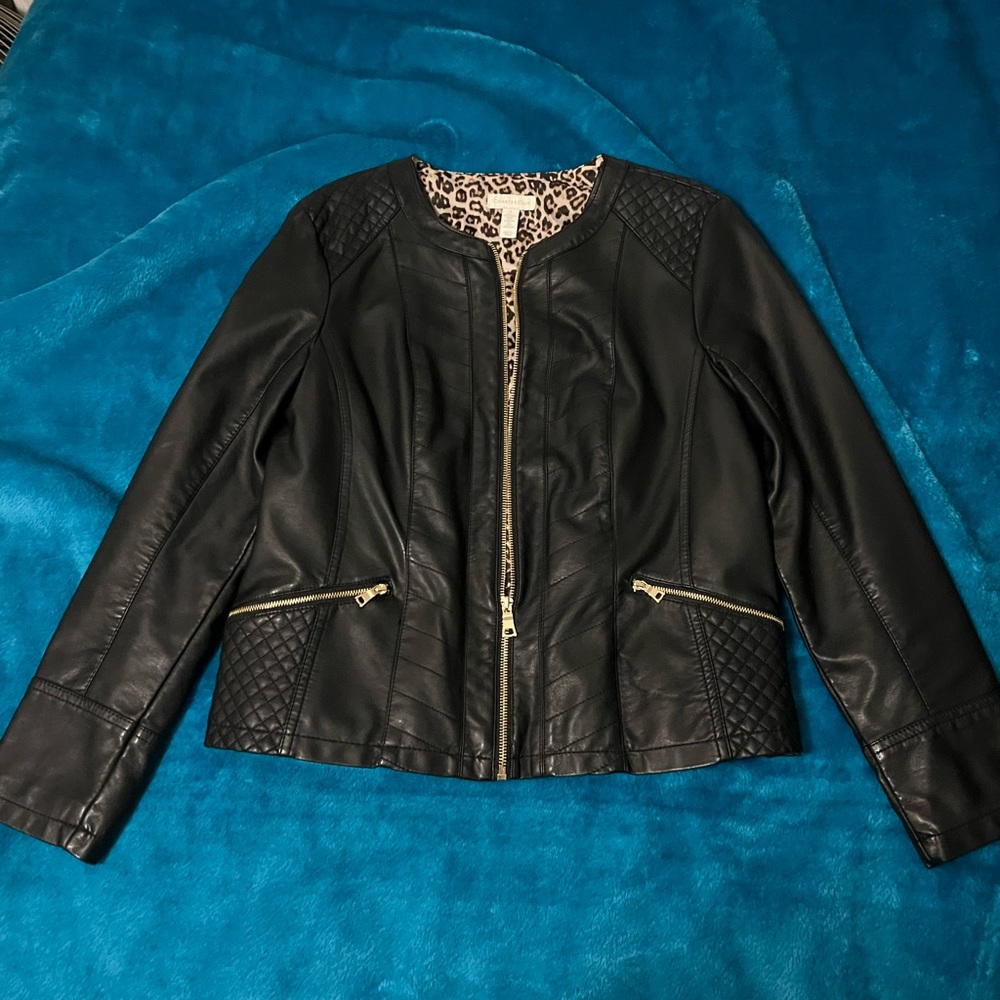 Charter club sexy black vegan leather jacket nice!